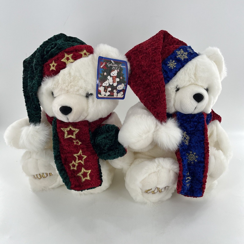2001 Kmart Christmas Collectible Bear Plush Teddy‎ Set of 2 Stuffed Boys 20"